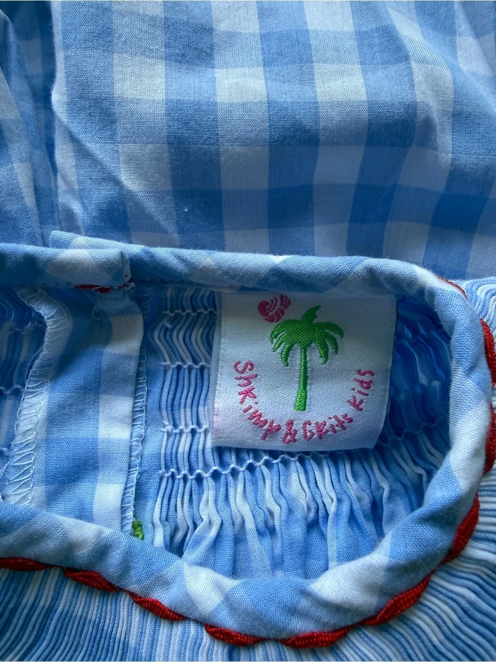 Shrimp & Grits Kids Smocked Blue Gingham One-Piece Romper 18 Months